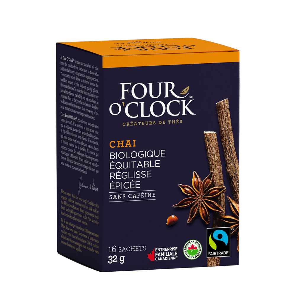 Four O'Clock | Tisane Chai Réglisse Épicée Bio. Équ. boite de 16 sachets