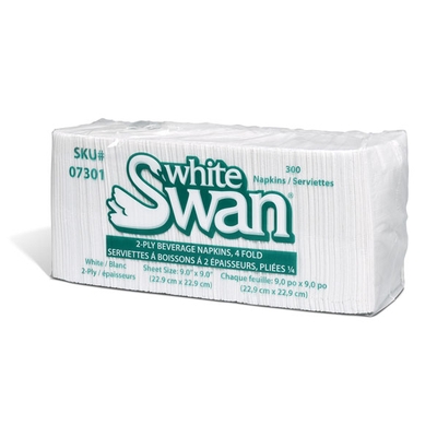 White Swan | Serviettes à cocktail blanches 2 plis &quot;07301&quot; - paquet de 300