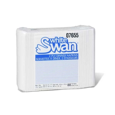 White Swan | Serviettes à dîner en papier blanc 2 plis embossée pliée - paquet 188