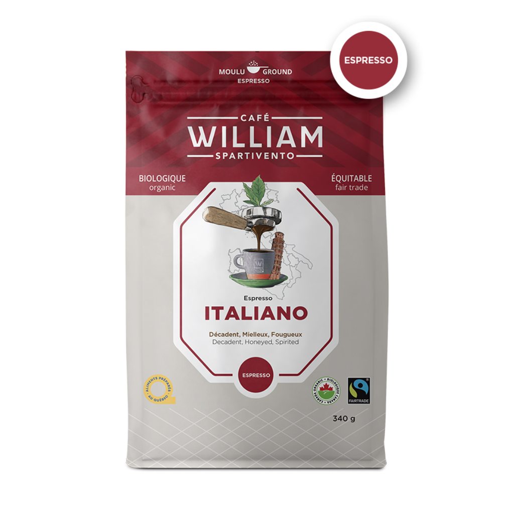 William | Espresso Italiano bio. équitable mouture espresso sac 340gr