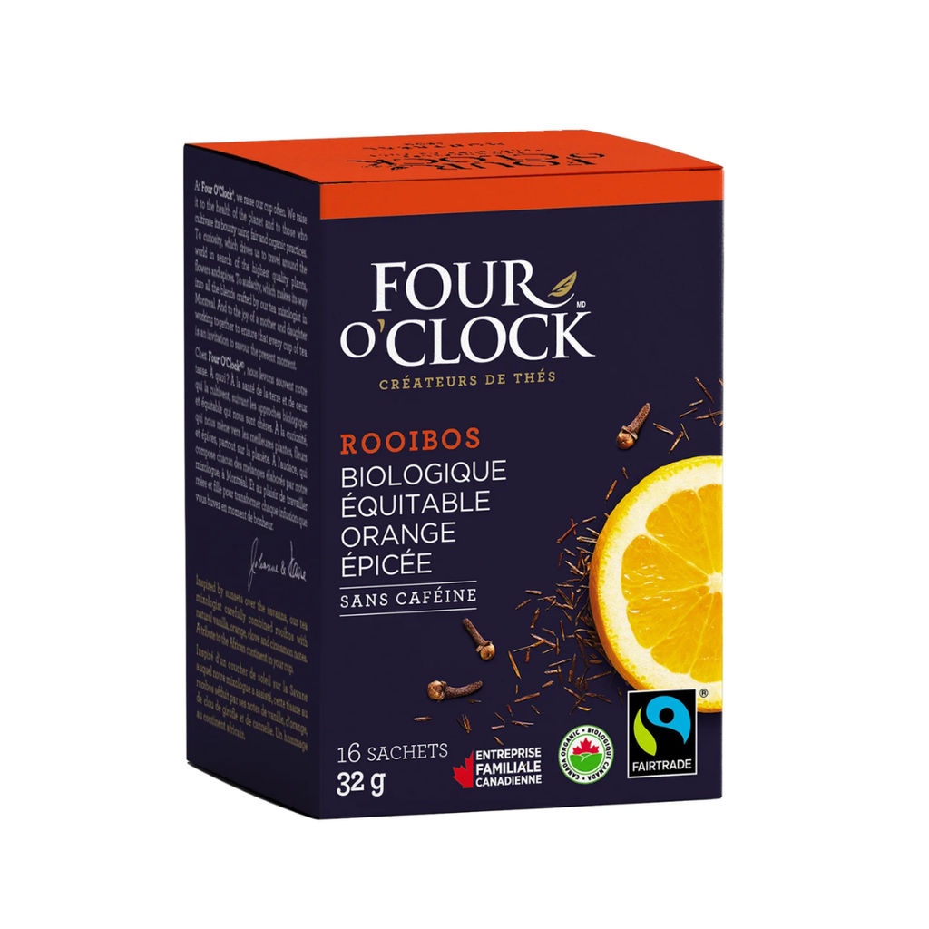 Four O'Clock | Tisane Rooibos Orange Épicée Bio. Équitable boite de 16 sachets