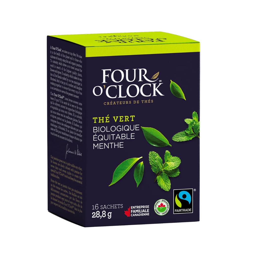 Four O'Clock | Thé Vert à la Menthe Bio. Équ. boite de 16 sachets
